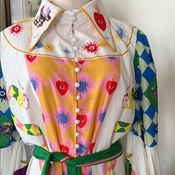 2 Bohemian Patchwork Maxi Dresses with Green Sash - Picture 2 of 15